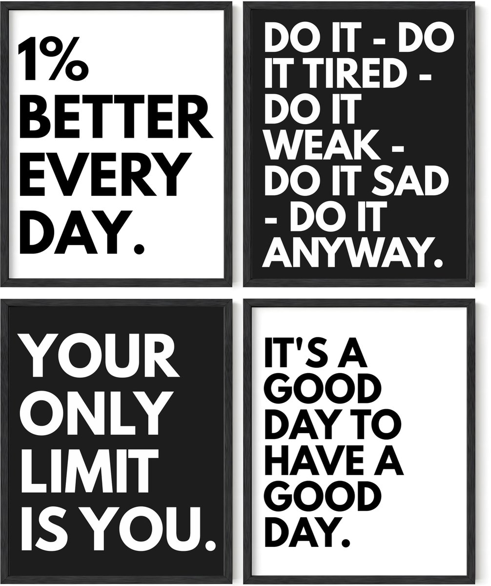 PACKLIST® Set van 4 Motiverende Posters Engelse Quotes - 20,3x25,4 cm Zonder Lijst - ShopVlot