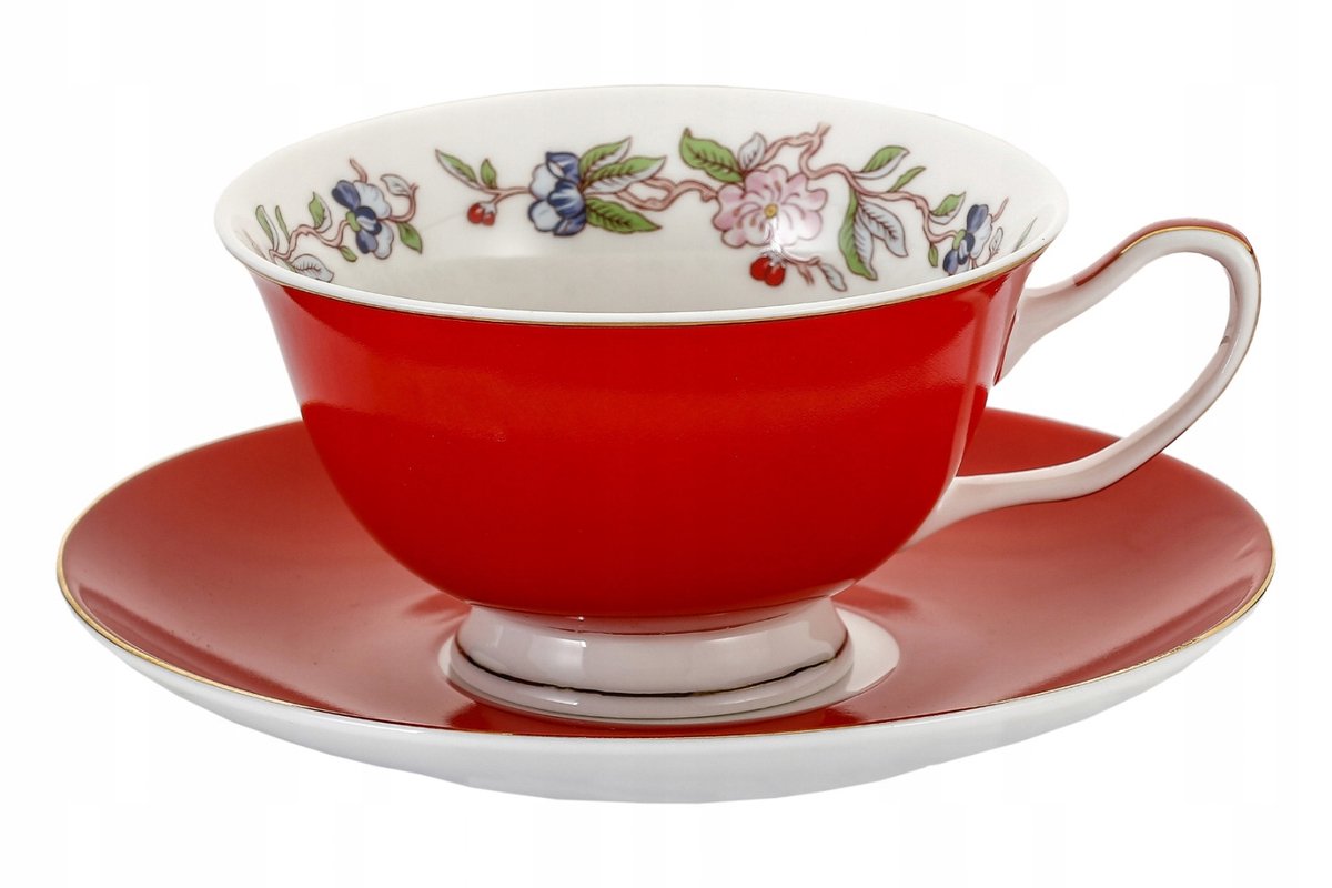 Set Rode Kop en Schotel - Luxe Porselein, Cadeau Verpakking