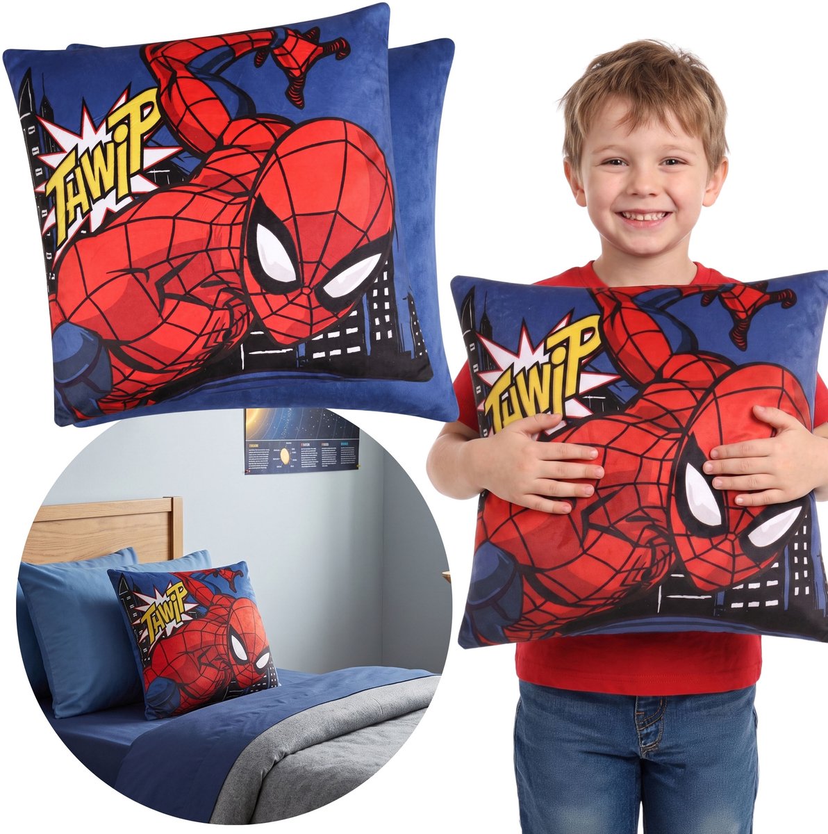 MARVEL Spider-Man Vierkant kussen, DUBBELZIJDIG sierkussen, decoratief 40x40 cm, OEKO-TEX