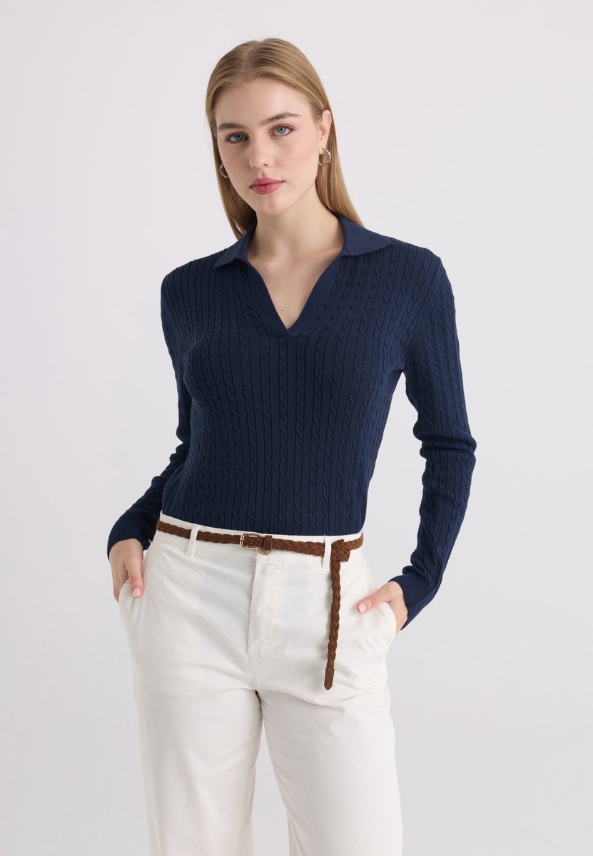 Felix Hardy Trui Met Polokraag - 100% Katoen Dames Navy - L