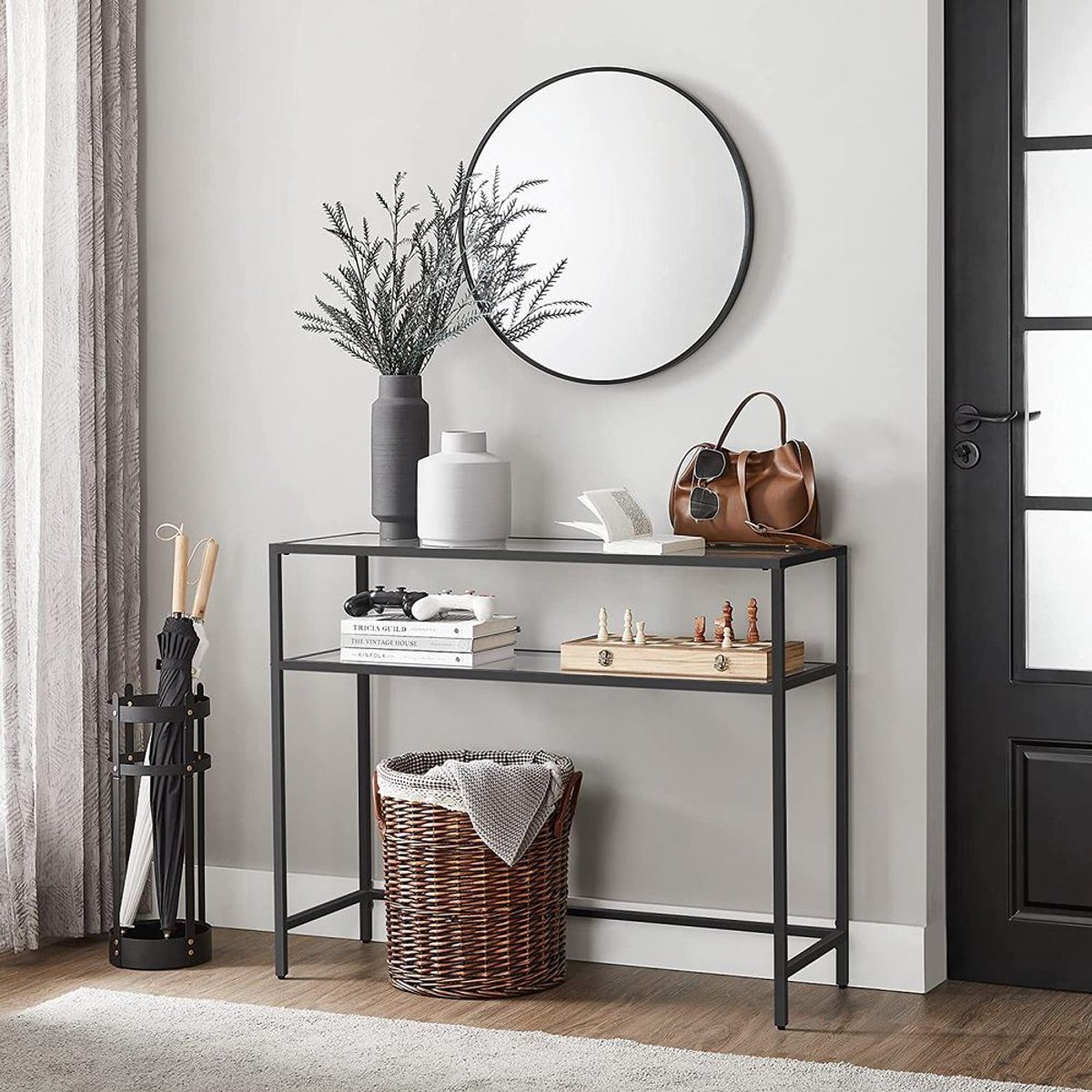 Skye Decor , Ladekast, By-4 - Black, Gehard glas, Zwart & Transparant, 90 x 30 x 80 cm