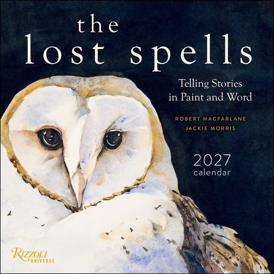 Calendrier 2027 'the lost spells' avec une aquarelle de chouette effraie. Raconte des histoires en peinture et en mots.