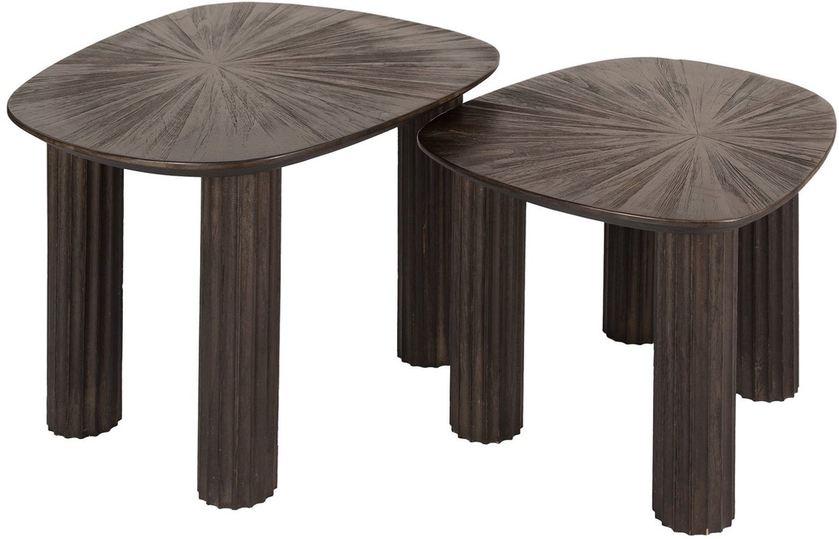 Giga Meubel Salontafel Maya - Donkerbruin Hout - Set van 2 - 76x61x38cm