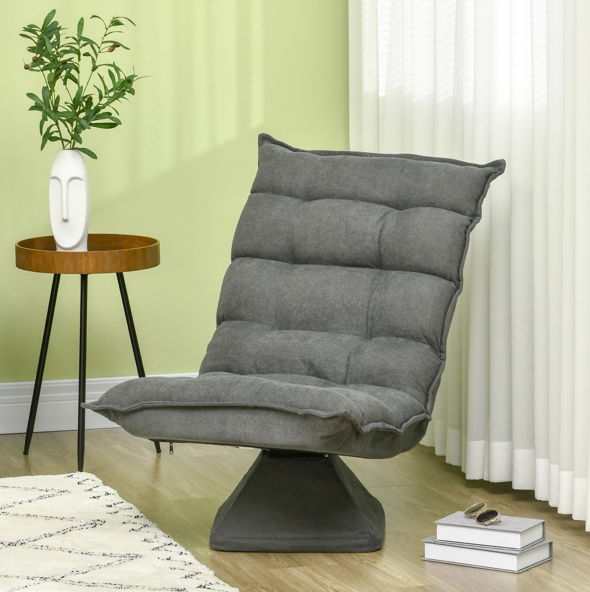 MODENUIT Bodensessel 62 x 70 x 95 cm - Draaibaar Met Verstelbare Rugleuning - Voor Woonkamer En Kantoor - Staal - Grijs