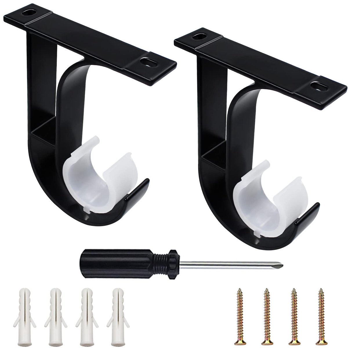 Gordijnroehouder, Plafondhouder, Zwart, 2 Stuks, Houder Voor Gordijnroede, Douchegordijnstang, Accessoires - ShopVlot