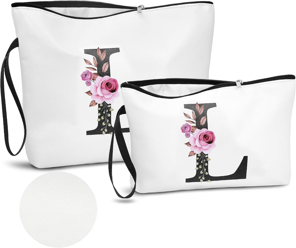 Make-uptas Set - L - PU-leer - 2 Stuks met Gepersonaliseerde Letters - Voor Dames