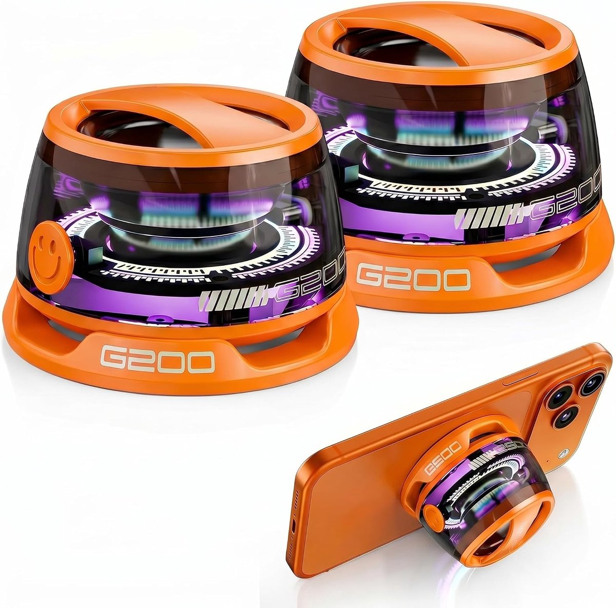 2 × G200 magnetische Bluetooth-luidspreker met RGB-verlichting, compact ontwerp, sterke magnetische bevestiging, kleurrijke RGB-verlichting, TWS-stereokoppeling, voor op reis, thuis en buitenshuis.