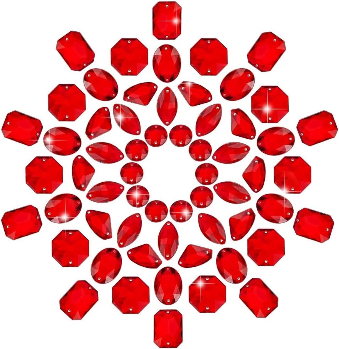 60 Stuks 6 Stijlen Naaigemstones, Rode Kristallen Flatback Rhinestones voor Kleding, Bruidsjurken en Kostuums