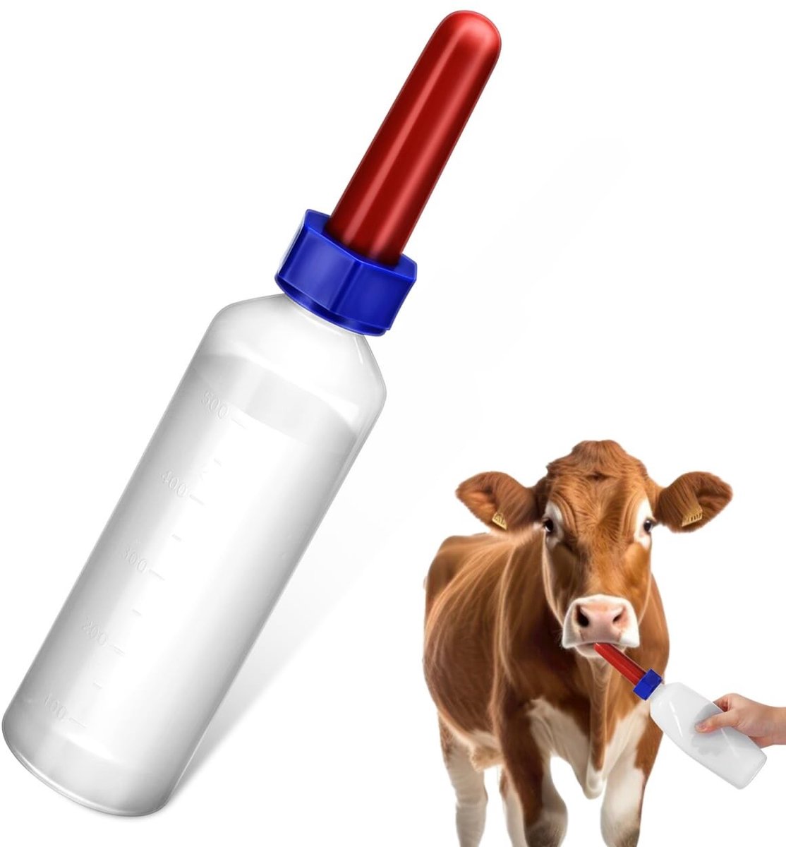 Voedingsfles voor kalveren 500 ml, ideale melkfles voor het voeden van kleine dieren zoals katten, puppy's, geiten en schapen, praktisch en handig in gebruik