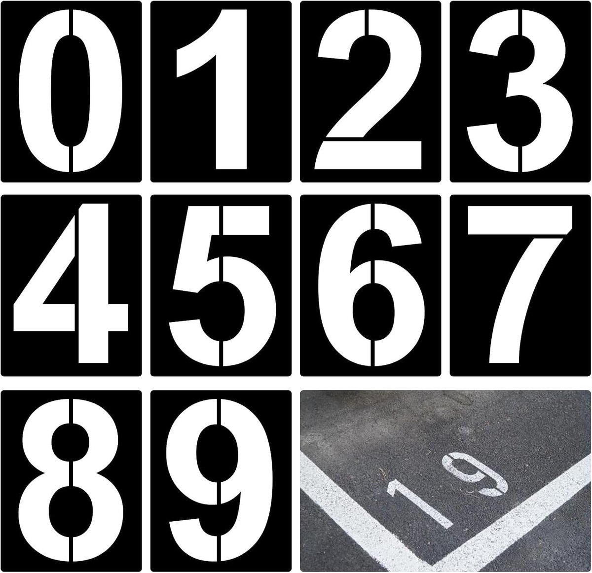 Set van 10 Herbruikbare Plastic Cijfer Sjablonen van 0-9 voor Huisnummers, Parkeren, Graffiti en Vloermarkering - 20 cm (8 Inch)
