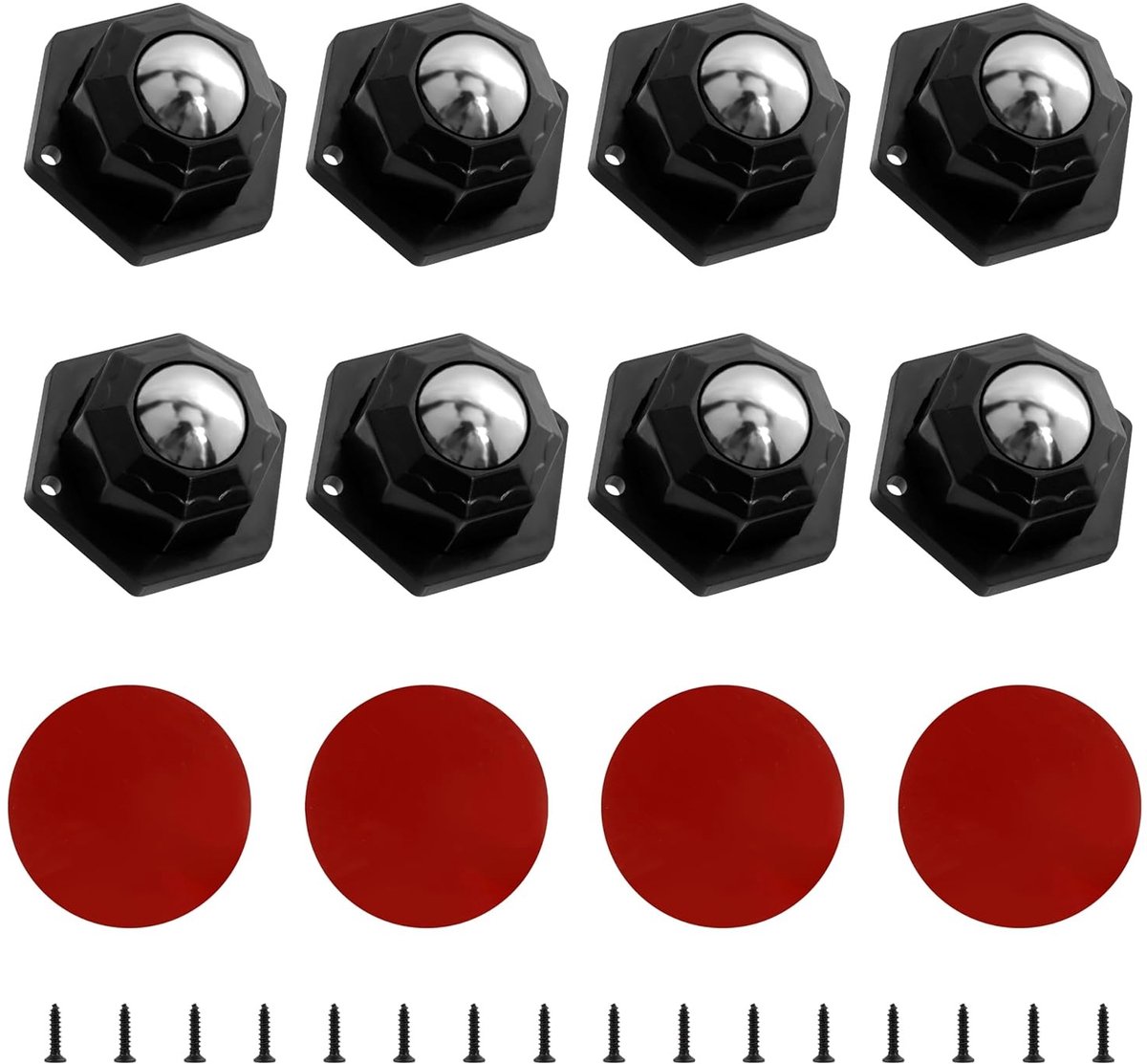 8 Stuks Zwarte Balwielen 20mm Meubelwielen Zelfklevende Zwenkwielen 360 Graden Rolletjes met 2 Bevestigingsgaten voor Meubels