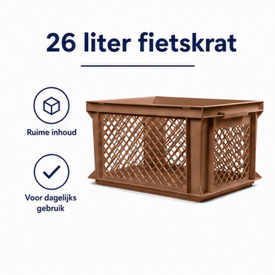 Vintag Fietskrat - 26 Liter - 40 x 30 x 22 cm - Kunststof - Bruin — afbeelding 5