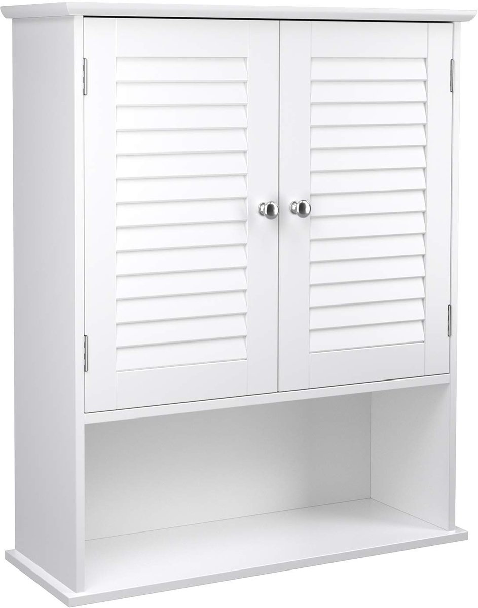 Famanu – Wandgemonteerde badkamerhangkast, opbergkast met verstelbare plank en dubbele sluiterdeuren, 20 x 60 x 70 cm, wit