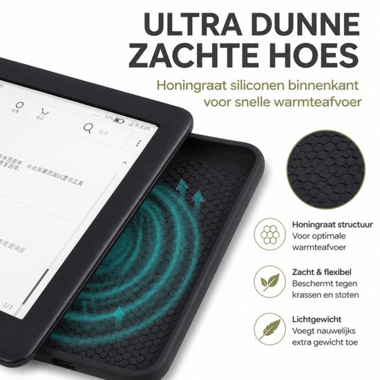 Hoes Geschikt voor Kobo Clara BW - Kobo Clara BW Hoesje - E‑reader Hoes met Handriem - Groen Marmer Design — afbeelding 2
