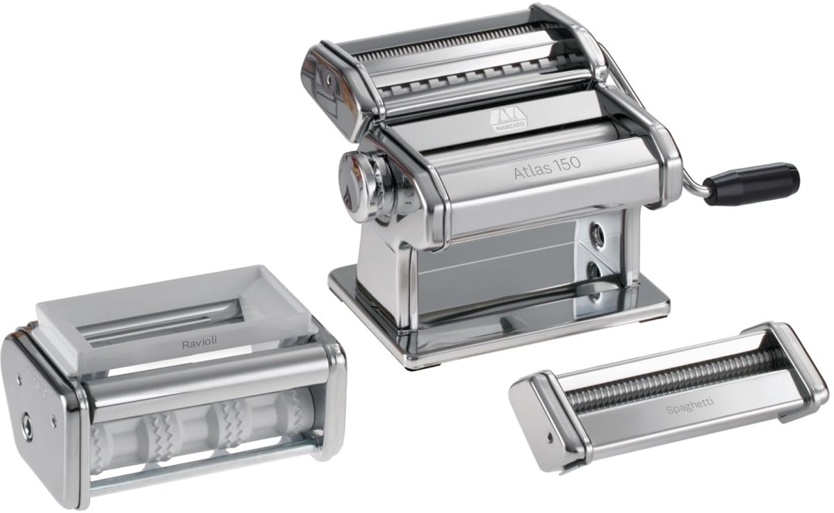 Famanu – Pastaset van gelegeerd staal, zilver, 20 x 20,7 x 15,5 cm, perfect voor het maken van verse pasta thuis