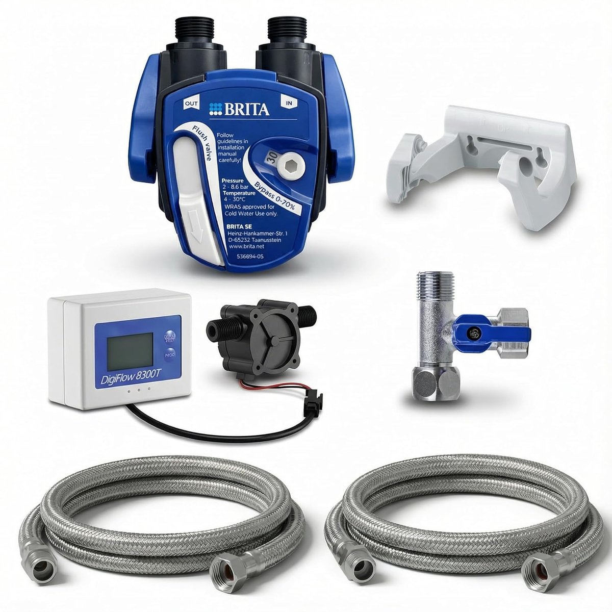 Neues Wasser Group - Waterfilter onderbouw: BRITA filterkop, BRITA P1000 filter, filterwissel-indicator (Digiflow - ShopVlot