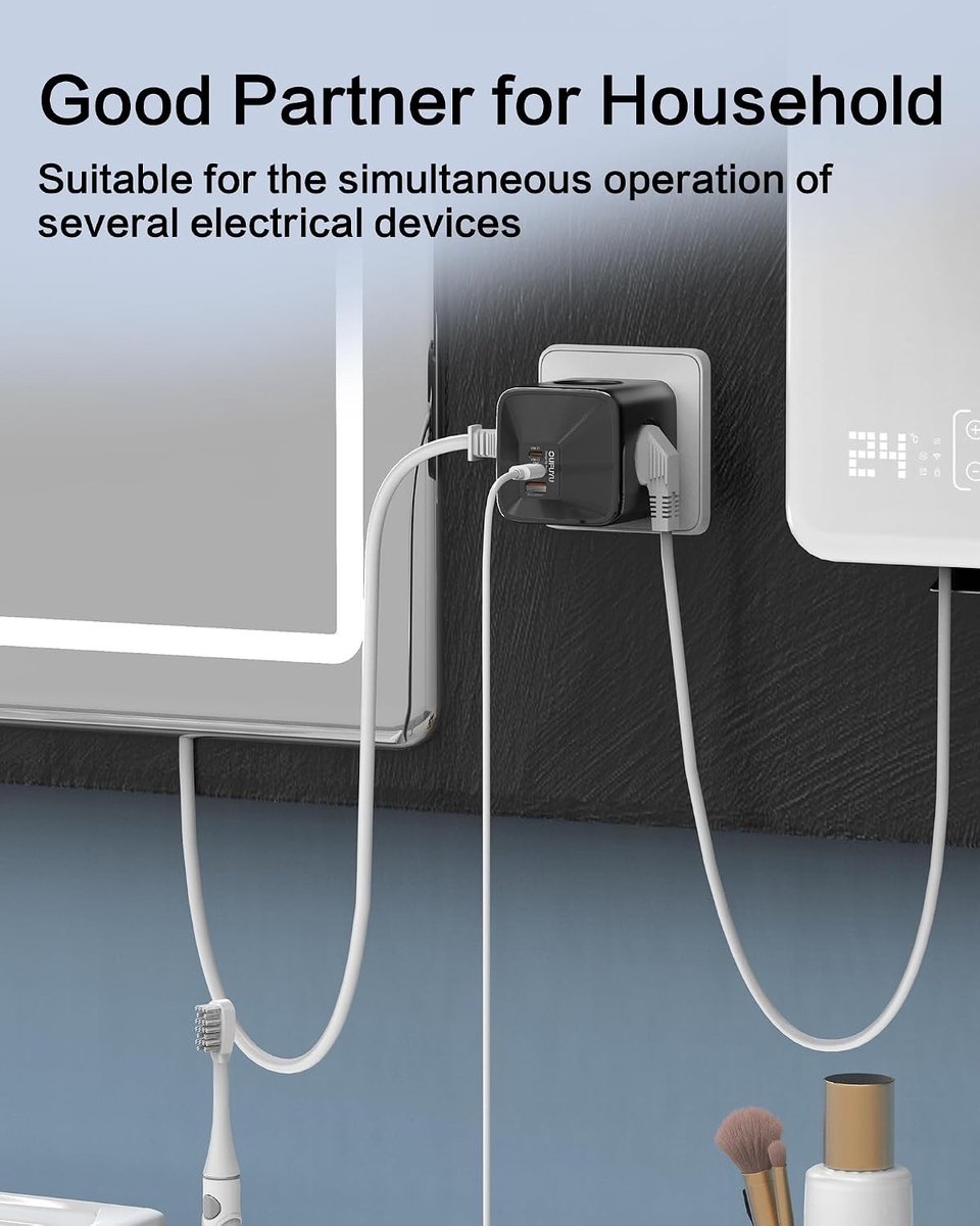 Stekkerdoos - Zwart - 7-in-1 - Met USB-oplader voor Snelladen - Voor Thuis, Kantoor en Reis