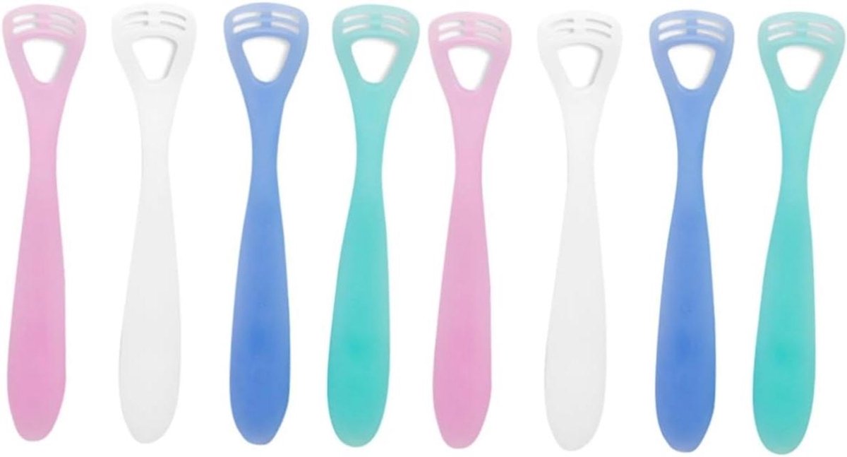 Tongaccessoires Set - Tongschraper Borstel - Mondhygiëne Verbeteren - Verwijdert Tandplak Effectief - 8 Stuks - Willekeurige Kleuren