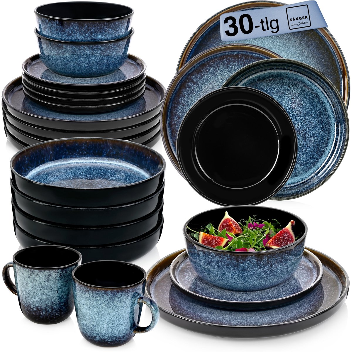 Sänger Aardewerk Serviesset - Combinatieservies - 30-delig - Blauw - Krasbestendig - Handgemaakt
