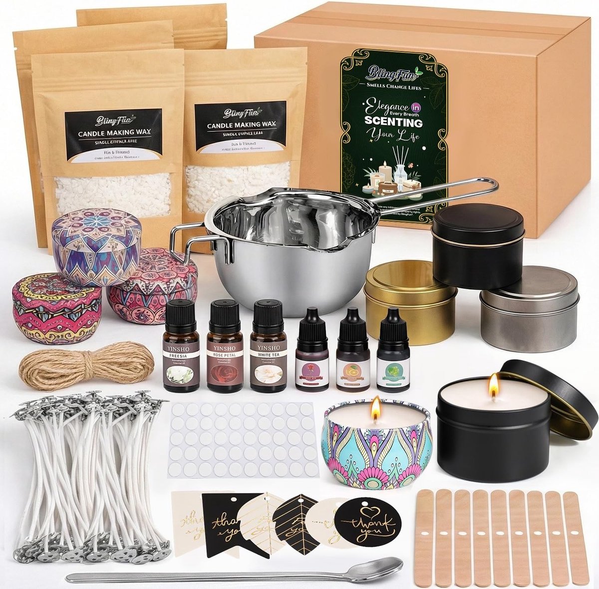 Kaarsen Maken Set - Set met Sojawas - DIY Starterspakket voor Beginners - Natuurlijke Materialen voor Creatieve Projecten