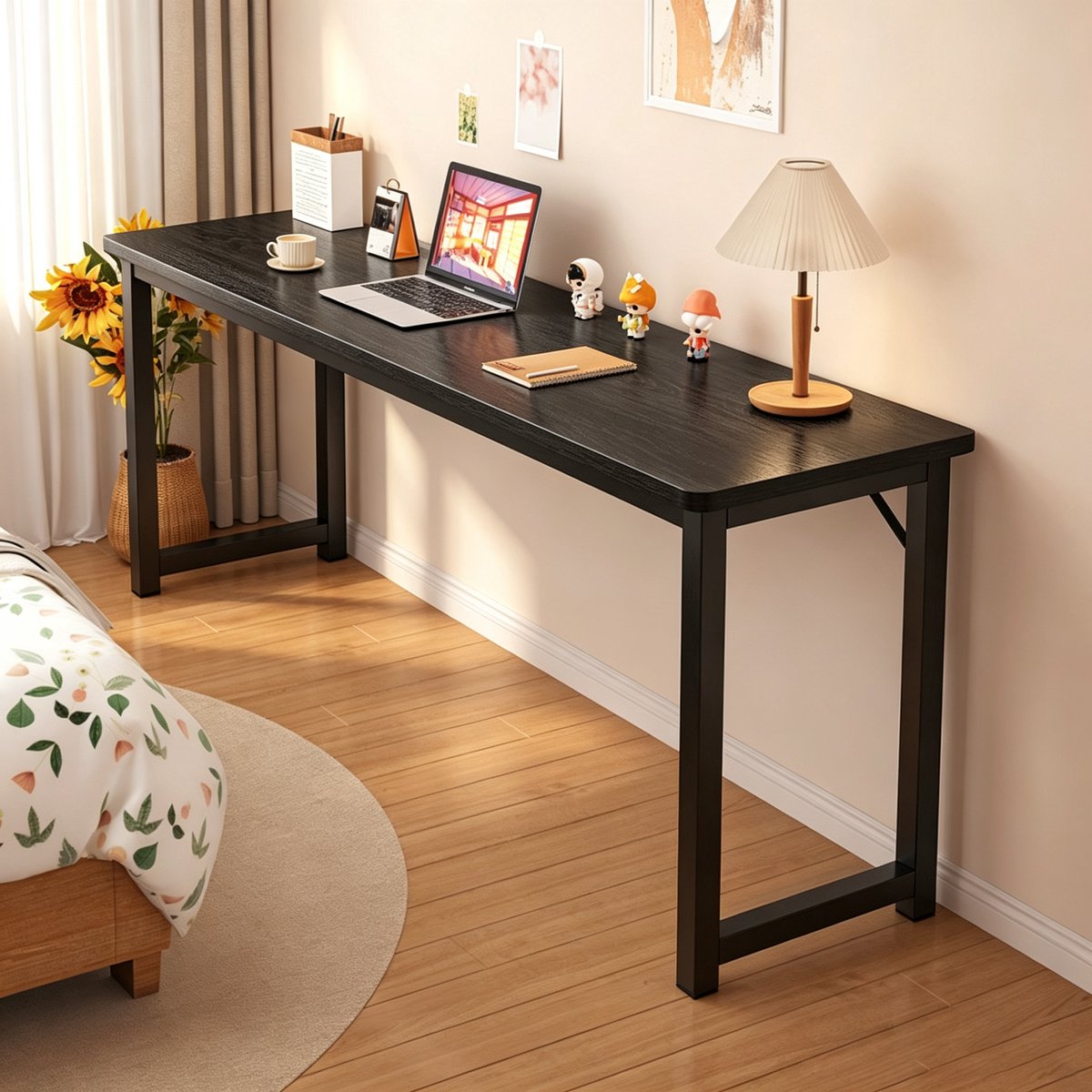 Dit is een rechthoekig bureau geschikt voor twee personen ideaal voor studenten en gezinnen Het is perfect voor slaapkamers studeerkamers of huurappartementen 120 x 40 x 75 cm. Gemaakt van enkelvoudig gelaagd zwart wilgenhout