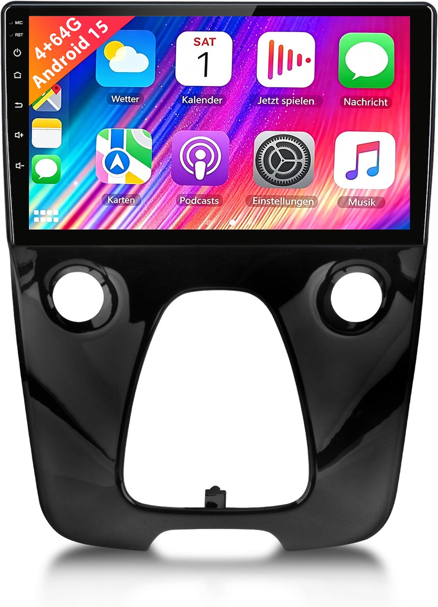 Cestovet autoradio - 4GB+64GB Geschikt voor Peugeot 108/ Citroen C1/ Toyota Aygo- Draadloos CarPlay, Android Auto - Android 15