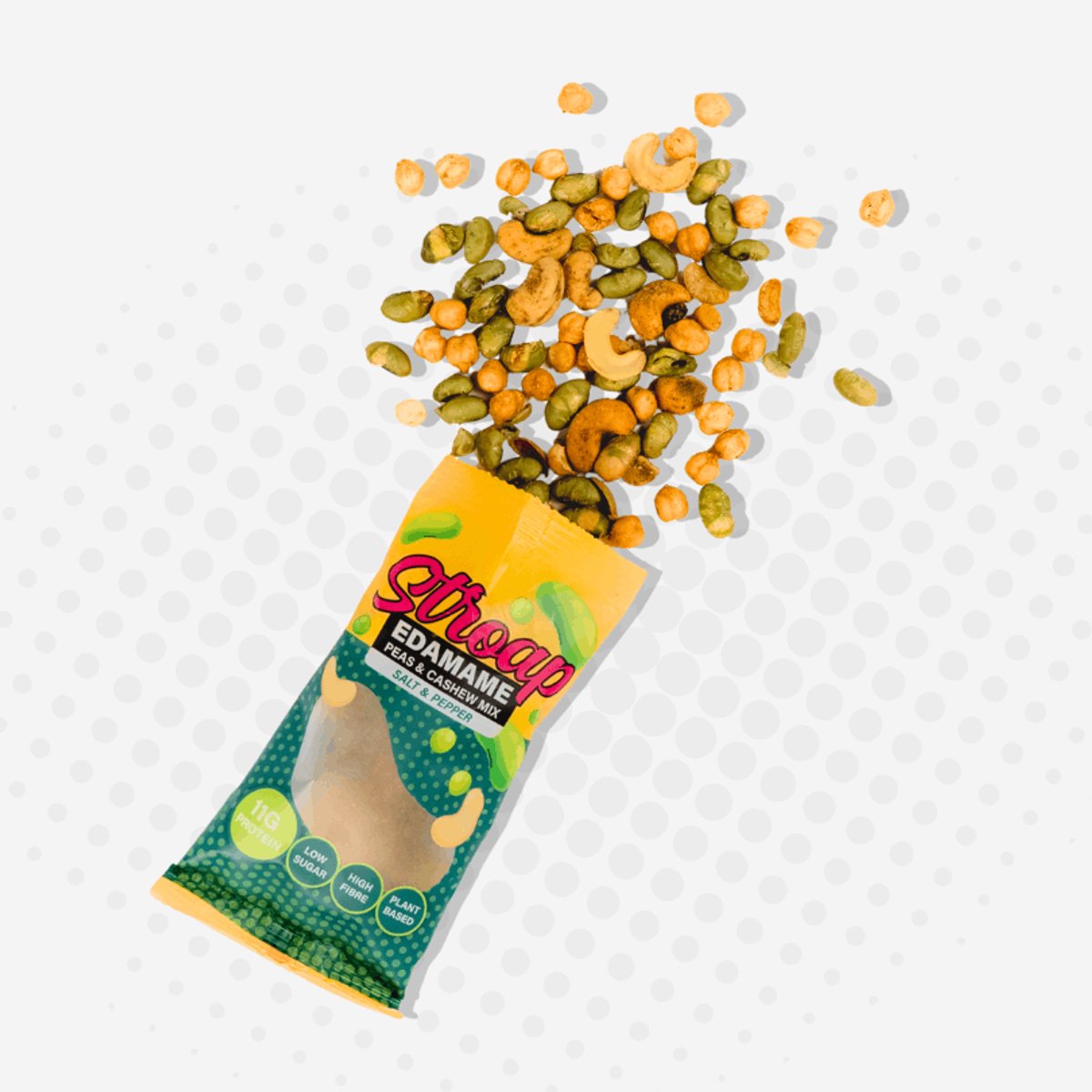 Stroap - display (12 st à 40g) Edamame Pea and Cashew mix Salt & Pepper - hoog in eiwit - suikerarm - rijk aan vezels - plantaardig - glutenvrij - lactosevrij