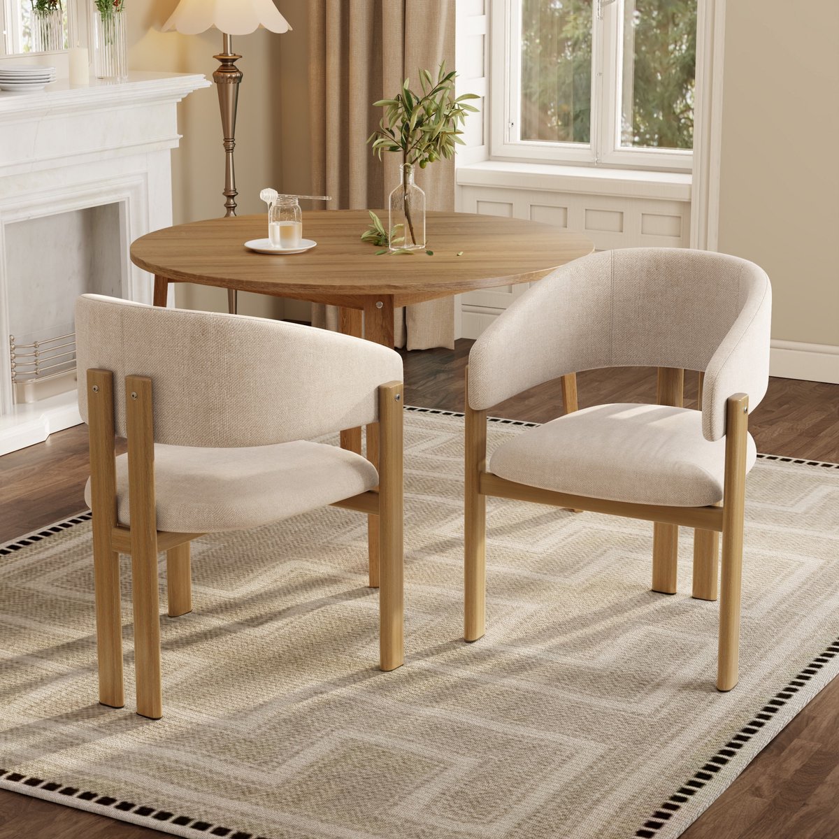 PHOEBE CAT Eetkamerstoel - Set van 2 - Metalen poten met houtlook - Linnen - Naturel + Beige