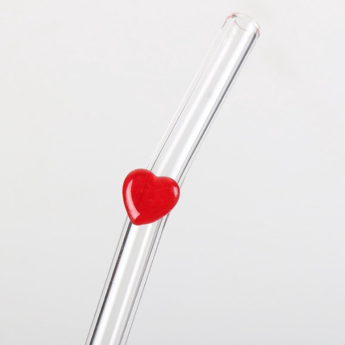 Stasia Glazen Rietje met Rood Hart Set van 5 – Transparant Drinkrietje – Glazen Rietje – Luxe Design