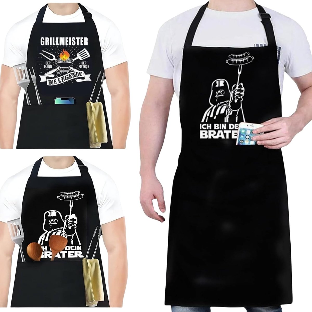 Grappige Waterdichte Kookschort voor Mannen met Verstelbare Band en Dubbele Pocket - Perfect voor Koken, BBQ en Vaderdag 60.5*87.5cm