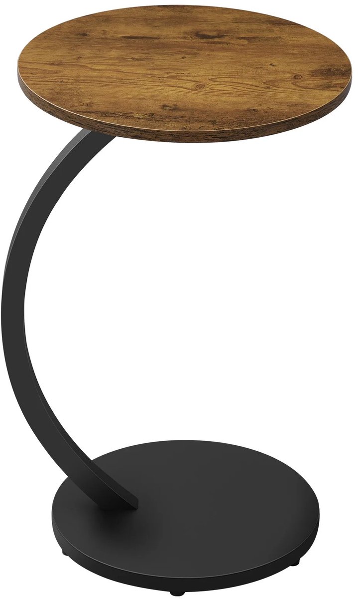 Molhaus C-vormige Salontafel – Rond 40 cm – 64 cm Hoog – Metaal & MDF – Draagvermogen 10 kg – Zwart/Vintage Houtlook Tafel