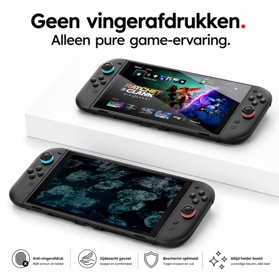 Nintendo Switch met schone scherm en scherm met vingerafdrukken.