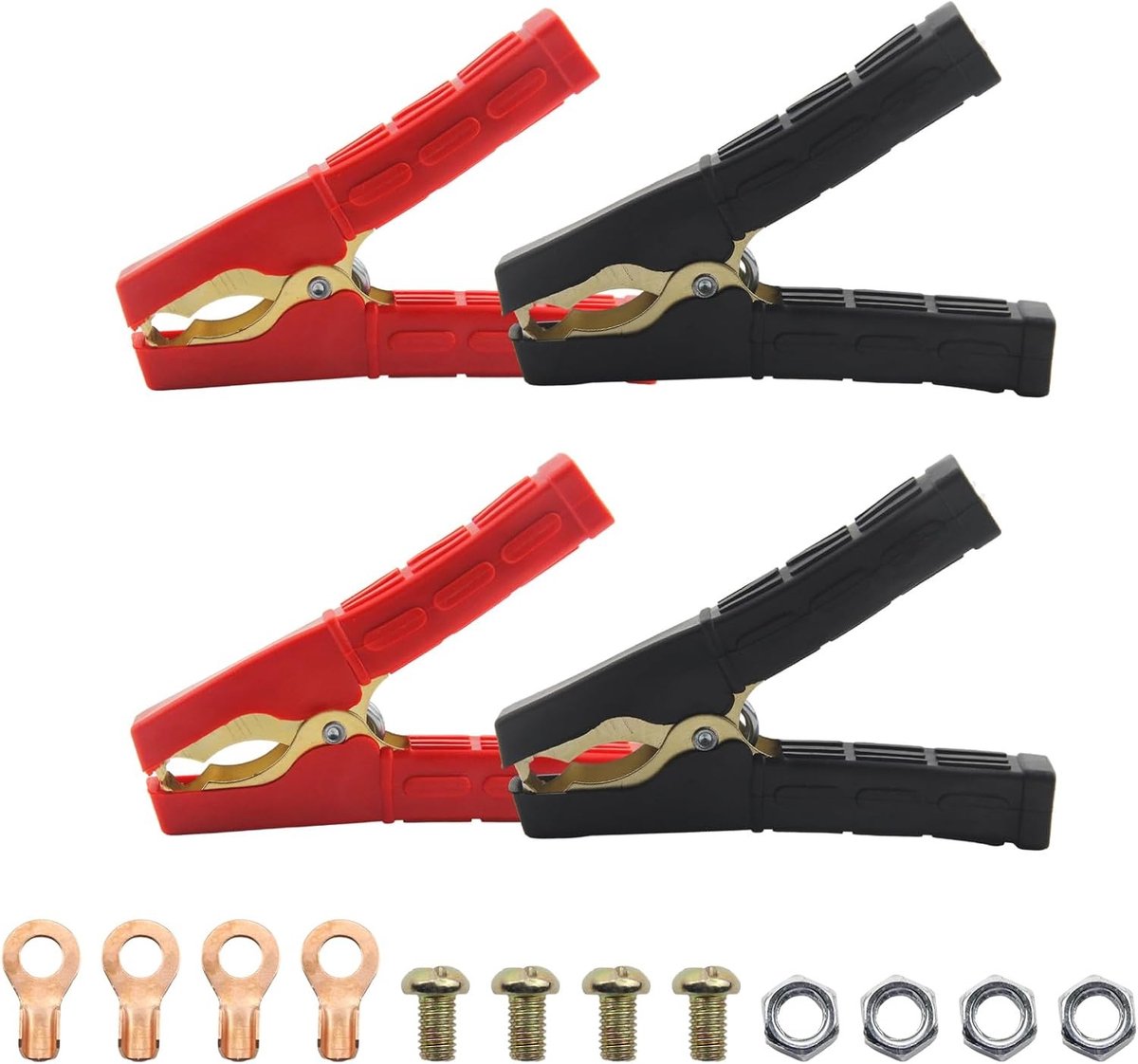 Set van 4 Krokodilklemmen met Geïsoleerde Rubber Grip voor Auto Accu - Rood en Zwart, Perfect voor Accu Onderhoud en Verbindingen