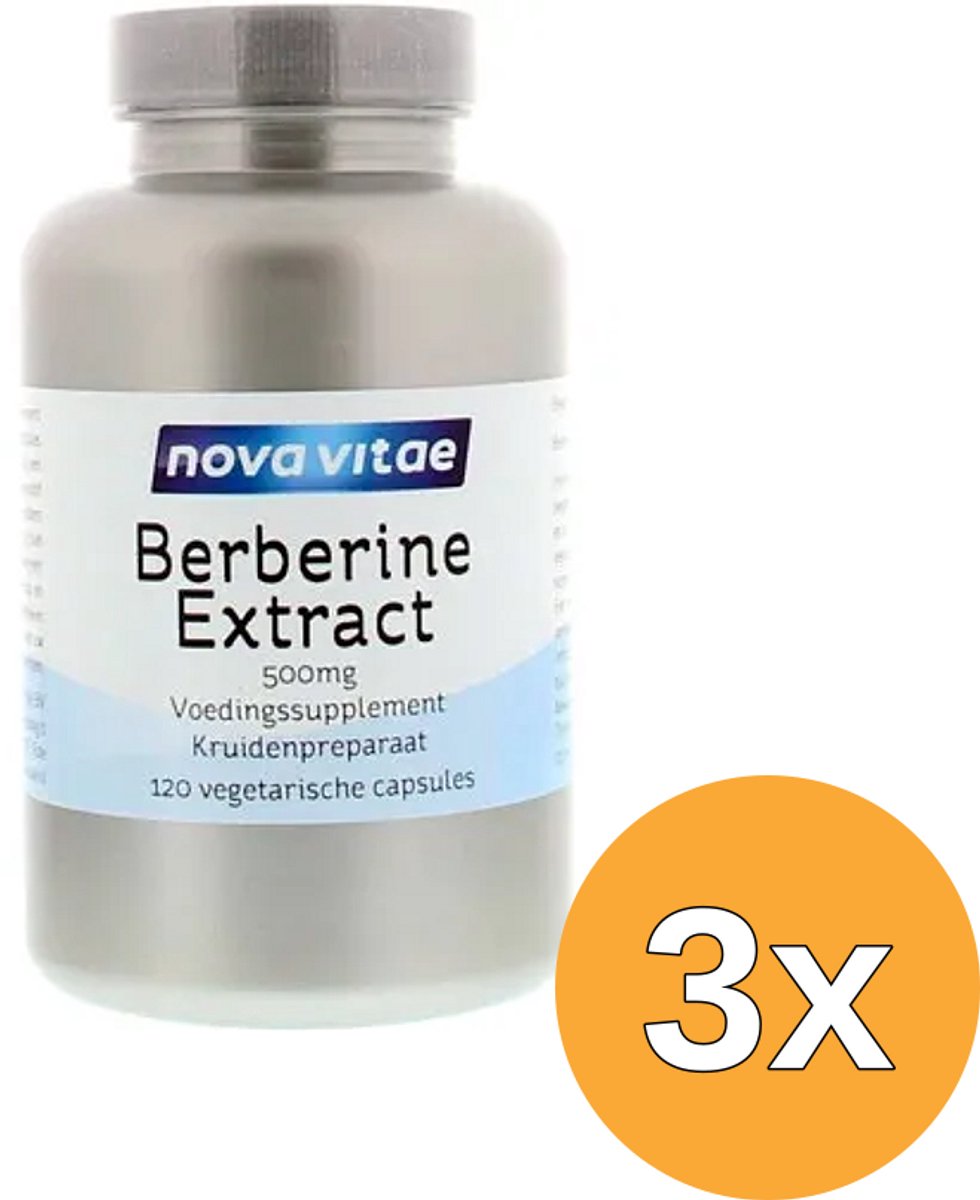 3x Nova Vitae Berberine Hci Extract 500 Mg (120 vega capsules)