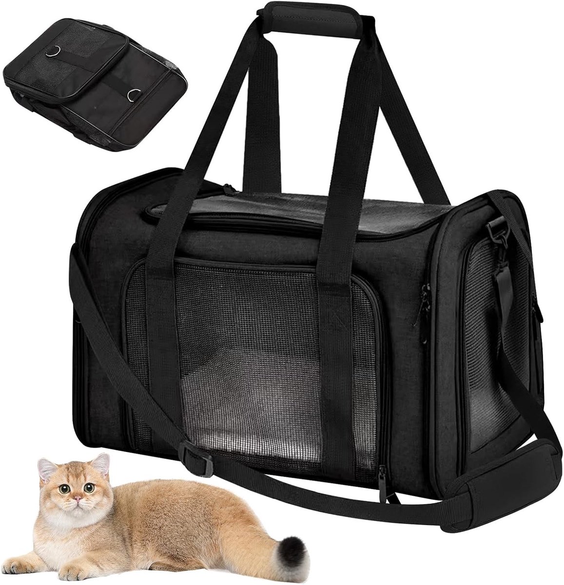 Transporttas voor katten en honden - Zwart - 45 x 30 x 30 cm - Opvouwbare en Draagbare Transportbox met Ventilatie - Voor Katten en Kleine Honden