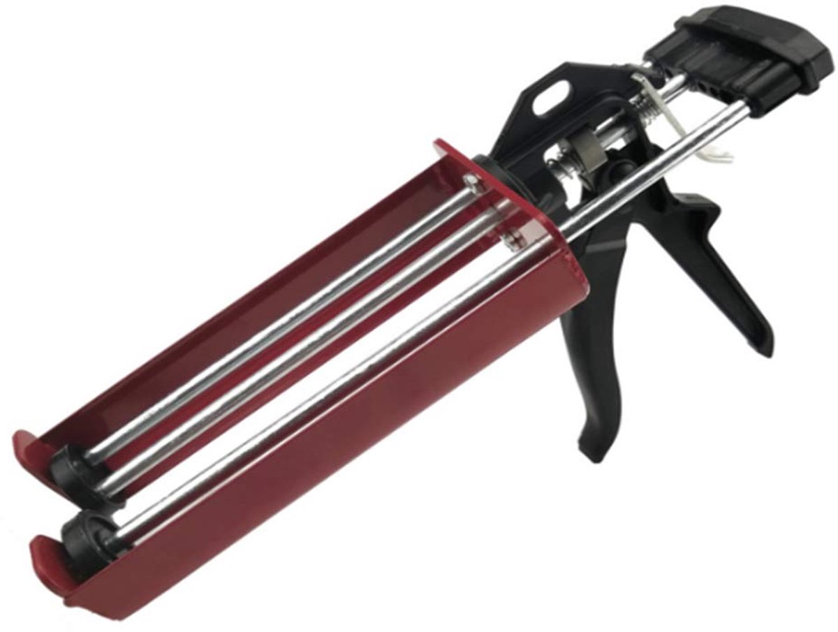 Famanu – Dubbel-component kitpistool met comfort grip, handmatige lijmapplicateur voor epoxy, acryl, polyurethaan, siliconen en polyester, kleur rood