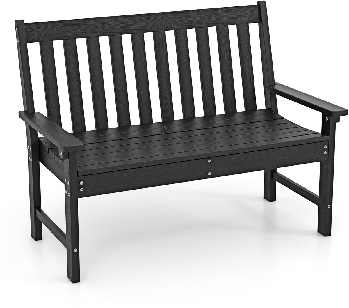 Famanu – Weerbestendige tuinbank van HDPE, zitbank voor 2-3 personen, belastbaar tot 320 kg, ideaal voor tuin, balkon en terras, 132 x 65 x 91 cm, zwart