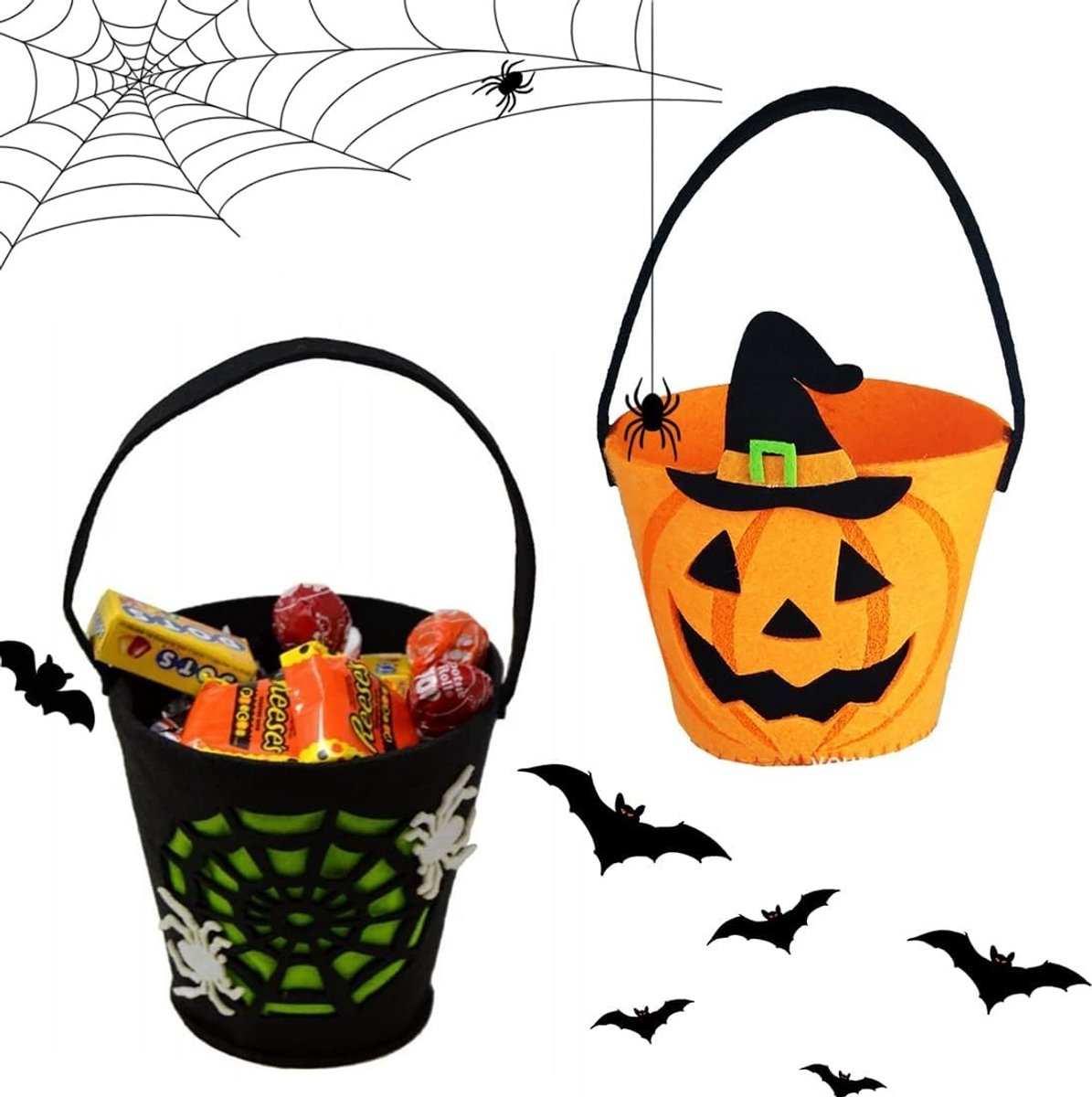 Halloween Draagtas - Oranje - Herbruikbaar - Kindvriendelijke Snoepzak met Griezelmotieven