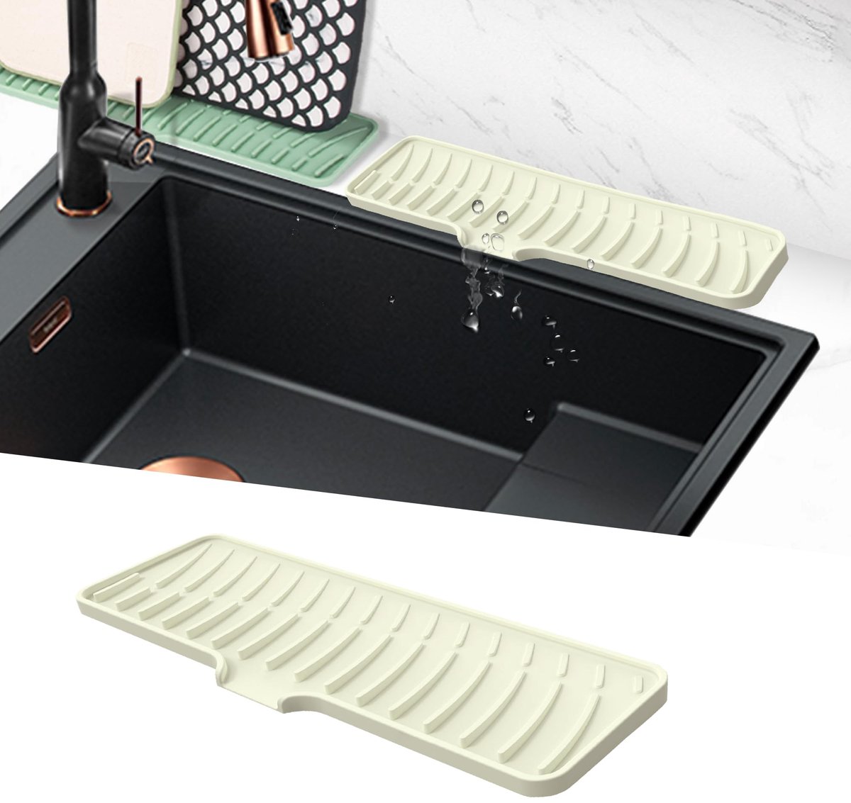 Volminex Siliconen Mat voor Spoelbak, Smalle Spoelbak Splash Guard, Kraan Mat voor Waterafvoer, Keuken Kraan Handvat - ShopVlot