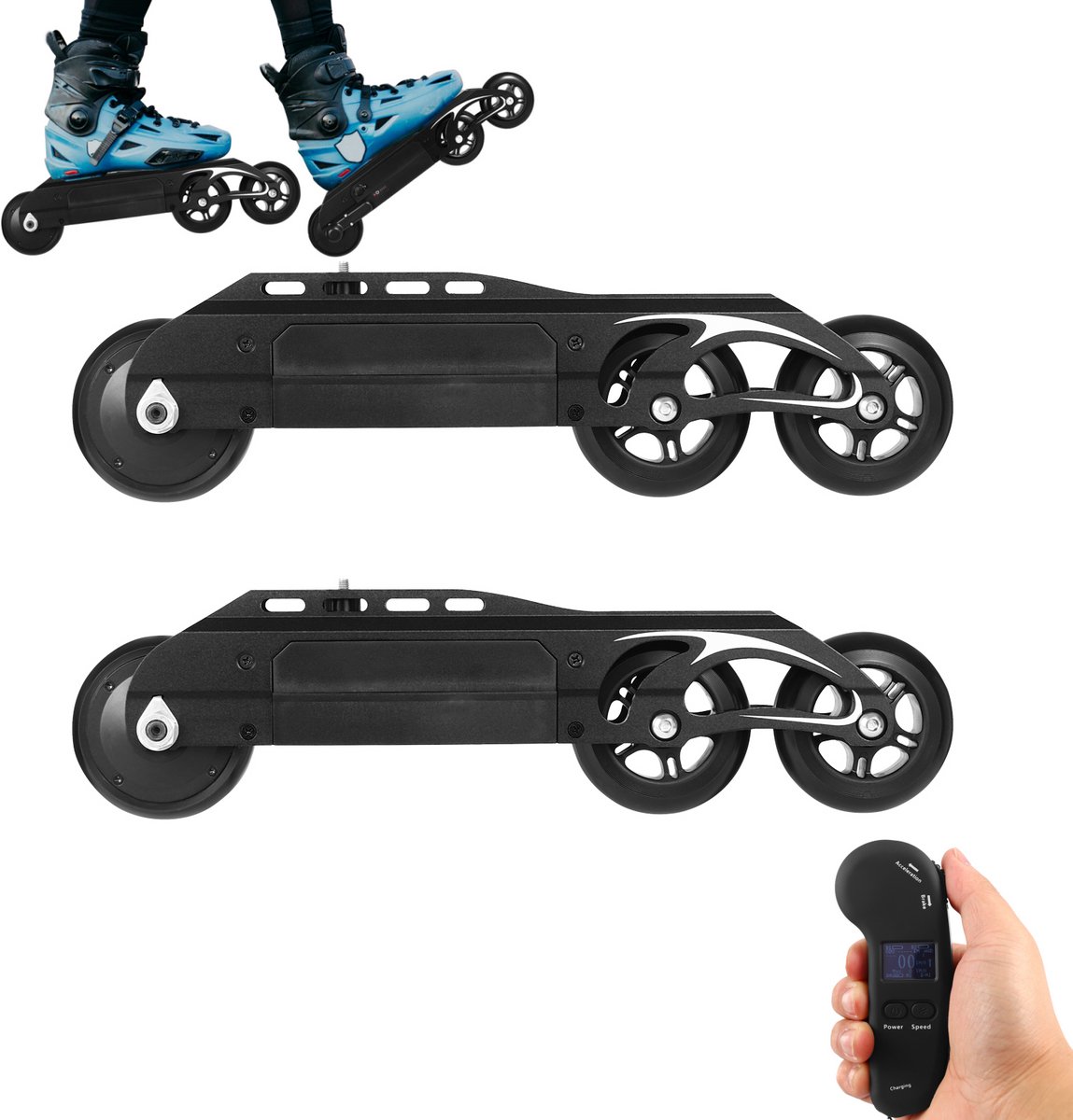 Elektrische Rolschaatsen Kit 2x 100W Borstelloze Motoren - 8 km Actieradius - PU En Aluminiumlegering - Zwart - Outdoor Skates