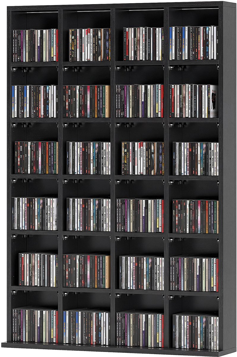 CD-kast met verstelbare planken, 89 x 130,5 cm, zwart