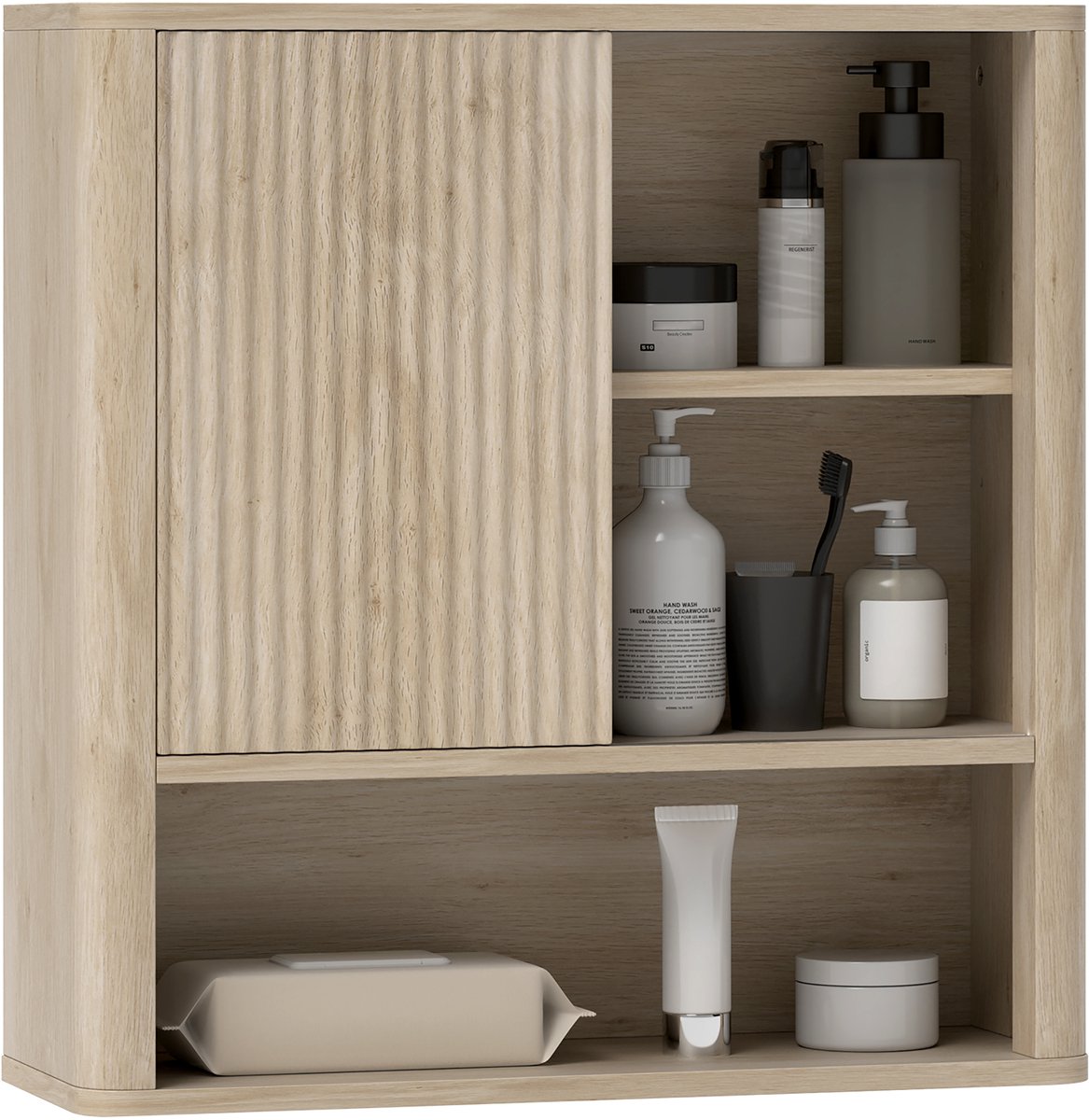 HOMCOM-Wandkast-MDF-60x20x62cm-Natuurlijk hout