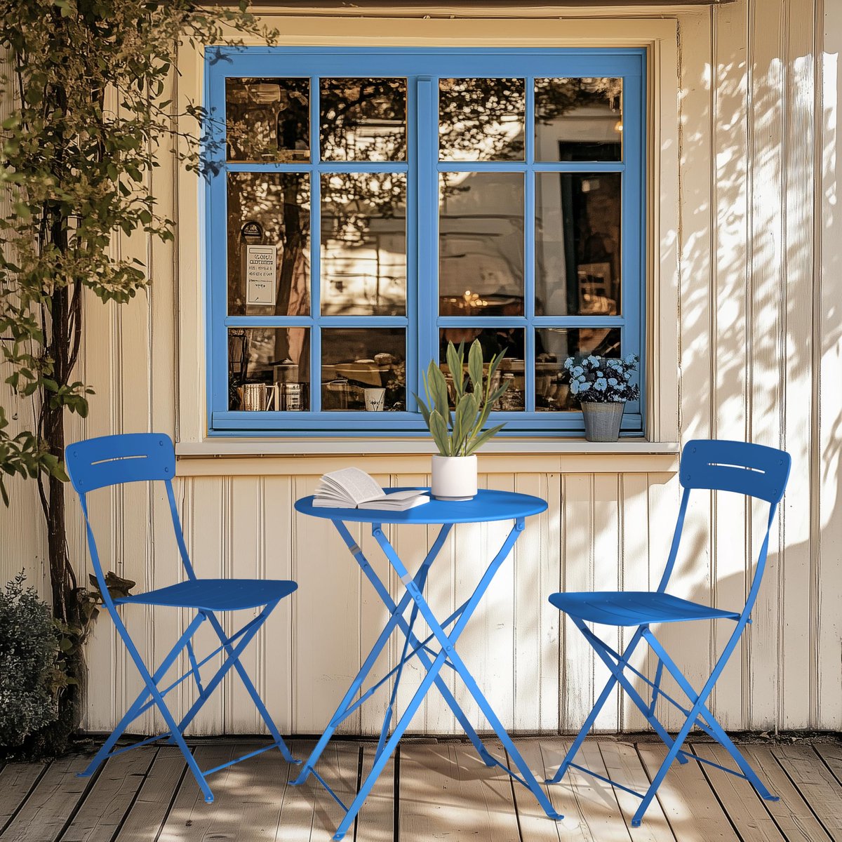 Grand patio n Tuinmeubelset, outdoor bistrotafel en stoelen, set van 2, klein balkonmeubilair, weerbestendig, 3-delige - ShopVlot