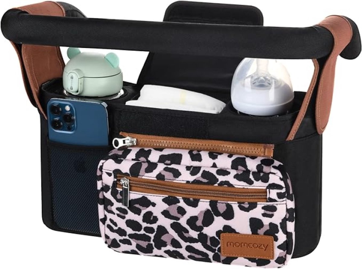 Kinderwagen Organizer Multifunctionele Buggy Opbergtas met Afneembaar Vak, 2 Geïsoleerde Bekerhouders, Telefoonzak & Schouderriem
