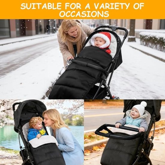 Voetenzak voor kinderwagen - Universeel, waterdicht, machinewasbaar - Grijs - Babyvoetenzak met ritssluiting, 84x40 cm — afbeelding 4
