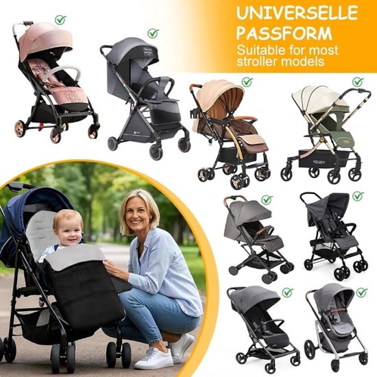 Voetenzak voor kinderwagen - Universeel, waterdicht, machinewasbaar - Grijs - Babyvoetenzak met ritssluiting, 84x40 cm — afbeelding 3