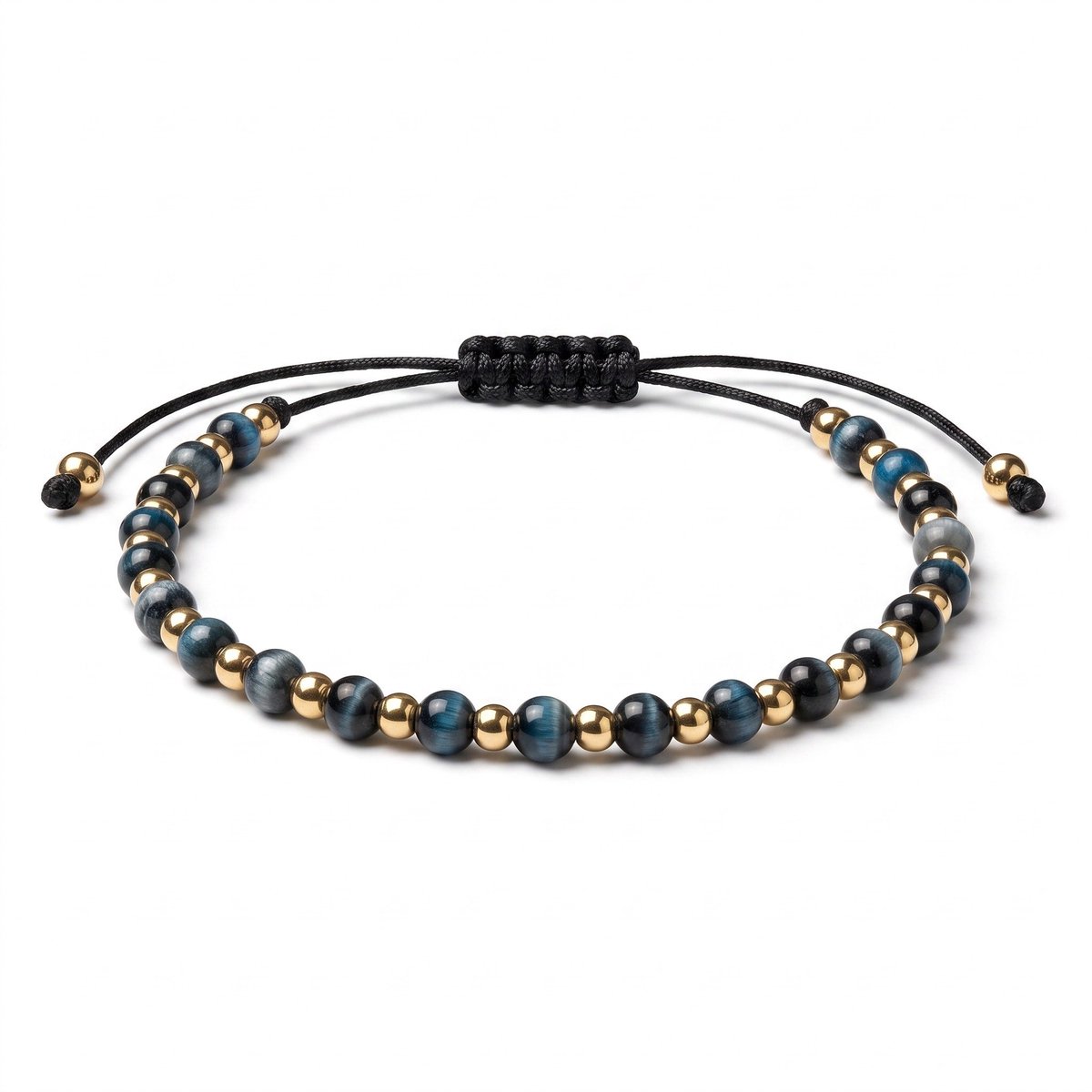 Verstelbaar Touwtjes Enkelbandje Cats Eye Kralen 5mm Dames Tieners - zwart