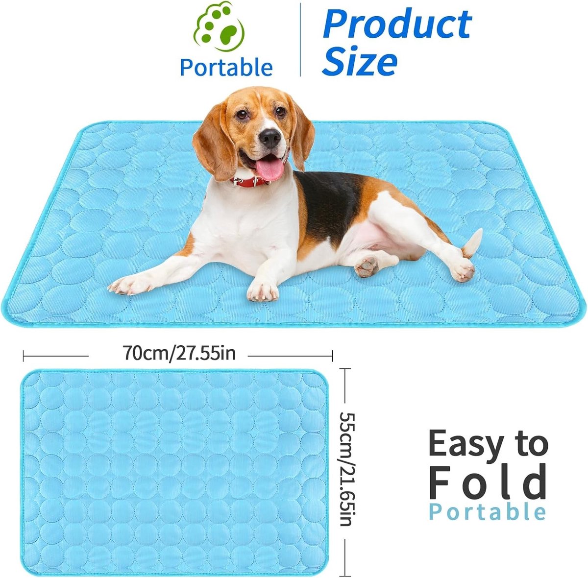 Koelingsmat Hond - Blauw - 70 x 55 cm - Zelfkoelend - Voor Middelgrote Honden