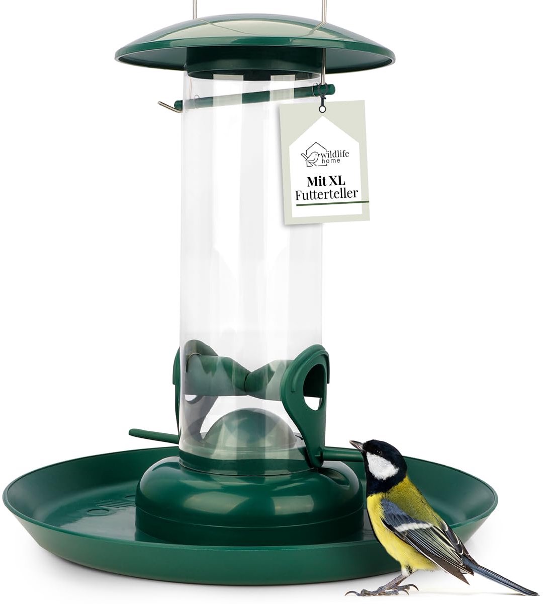 voederzuil met XL voederbord - groen - met aankomstplaatsen - ideaal voor wilde vogels - ShopVlot
