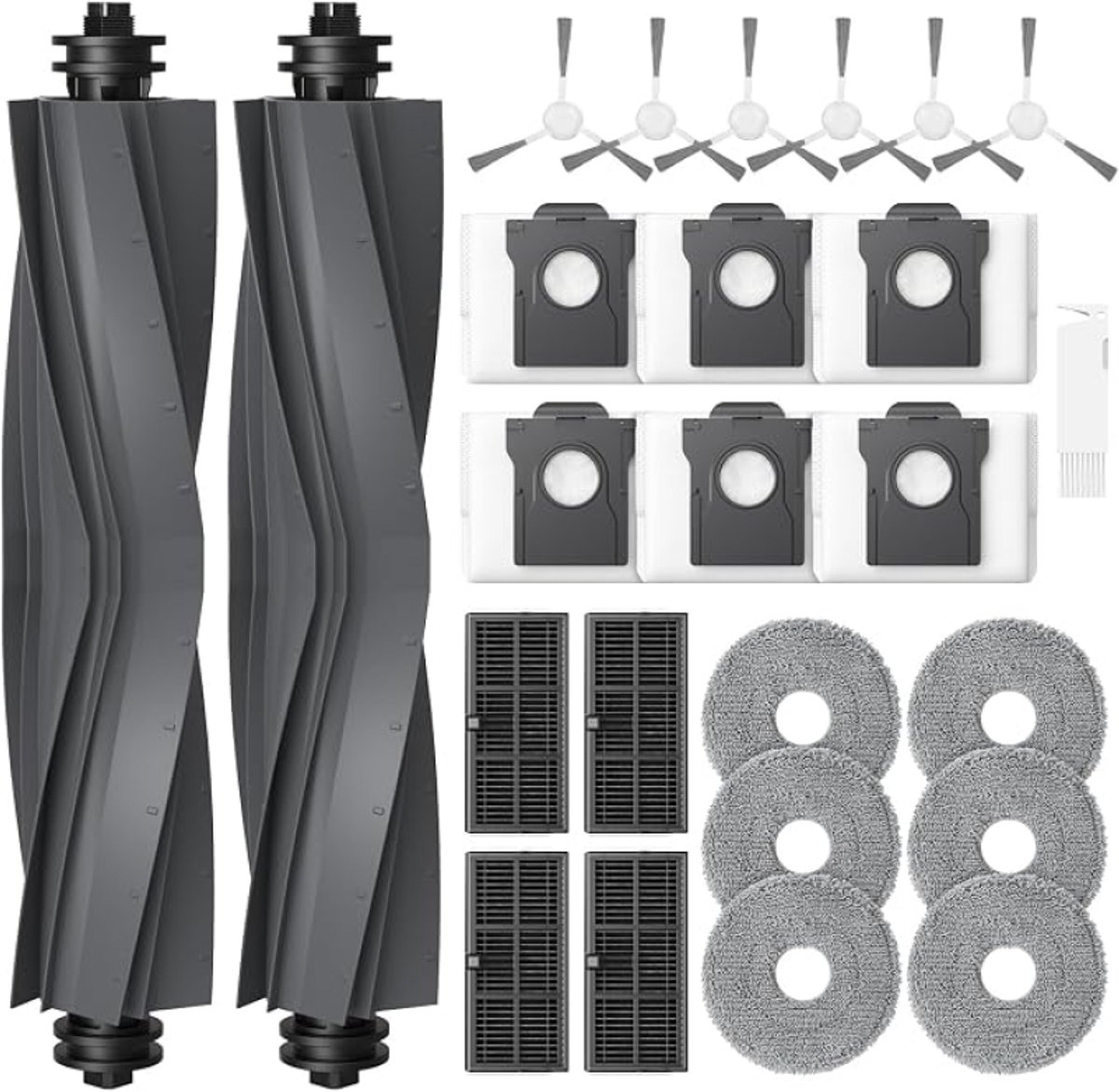 25 stuks accessoireset voor Dreame L10s Ultra Gen 2, L10s Pro Ultra Heat, L40 Ultra AE, X30 Ultra en Mova E30 Ultra robotstofzuigers - inclusief 2 hoofdborstels, 6 stofzakken, 6 reinigingsdoeken, 4 HEPA-filters en 6 zijborstels